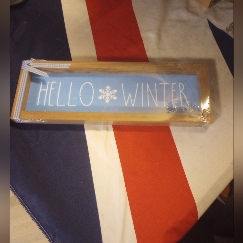 Blue 'Hello Winter' Framed Sign